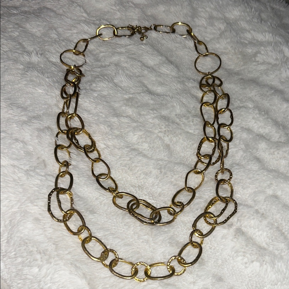 Vintage Francesca Visconti 24”Gold Tone Oval Link Double Statement Necklace